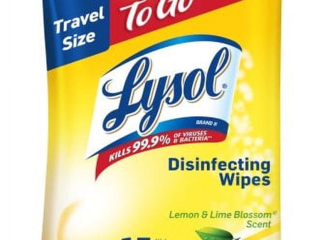 Lysol To Go Disinfectant Wipes, Travel Size Multi-Surface Antibacterial Cleaning Wipes, For On the Go Disinfecting and Cleaning, Lemon and Lime Blossom, 15ct Count Discount