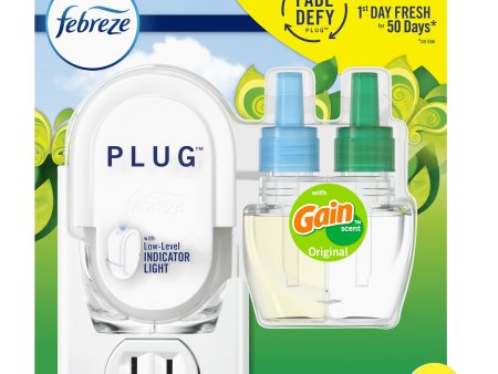 Febreze Fade Defy Plug Air Freshener & Odor Fighter Starter Kit Gain Scent  0.87 fl. oz. Oil Refill Sale