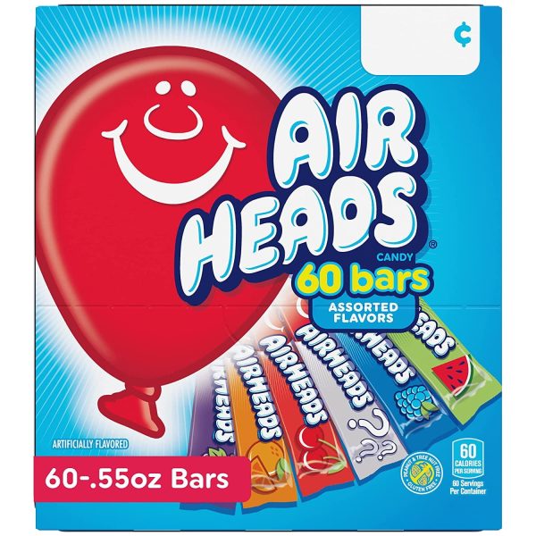 Airheads Chewy Candy Bars, Assorted Flavors, Peanut and Tree Nut Free, Regular Size, 33 oz, 60 Count For Cheap