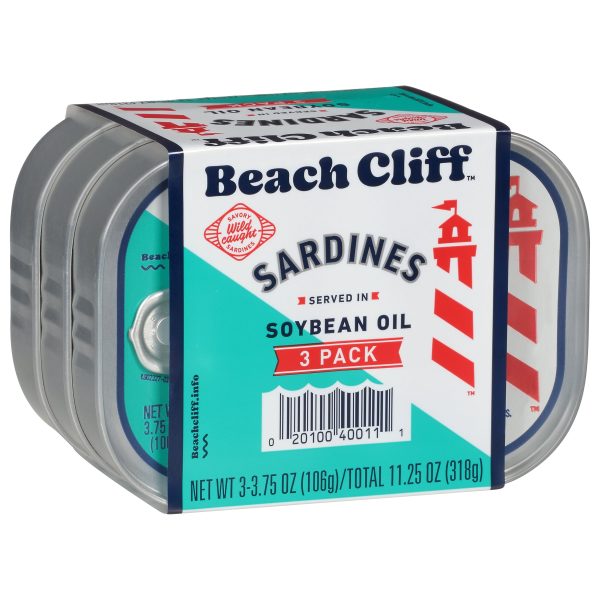 (Pack of 3) Beach Cliff Sardines in Soybean Oil, 3-3.75 oz Cans, Shelf Stable Canned Wild Caught Sardine, High in Protein Online Sale