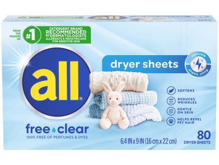 all Fabric Softener Dryer Sheets for Sensitive Skin, Free Clear, 80 Count Online