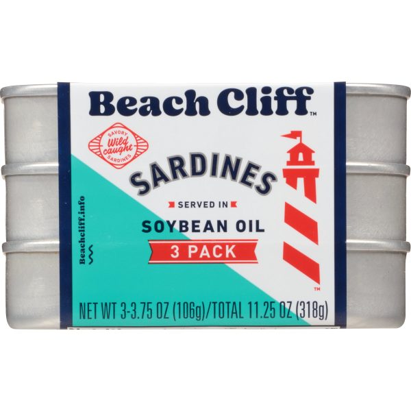 (Pack of 3) Beach Cliff Sardines in Soybean Oil, 3-3.75 oz Cans, Shelf Stable Canned Wild Caught Sardine, High in Protein Online Sale