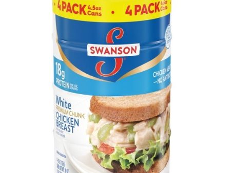 (4 Pack) Swanson White Premium Chunk Canned Chicken Breast in Water, Fully Cooked Chicken, 4.5 oz Can Hot on Sale