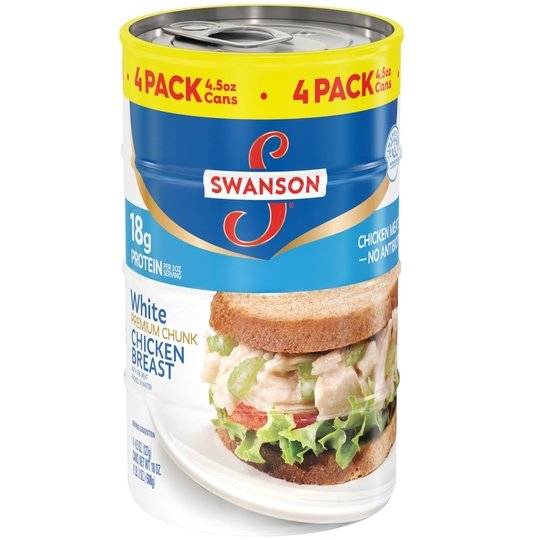 (4 Pack) Swanson White Premium Chunk Canned Chicken Breast in Water, Fully Cooked Chicken, 4.5 oz Can Hot on Sale