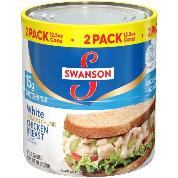 (2 Pack) Swanson White Premium Chunk Canned Chicken Breast in Water, Fully Cooked Chicken, 12.5 oz Can Online Sale