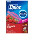 Ziploc® Brand Storage Bags with New Stay Open Design, Quart, 75 Count, Patented Stand-up Bottom, Easy to Fill Food Storage Bags, Unloc a Free Set of Hands in the Kitchen, Microwave Safe, BPA Free For Sale