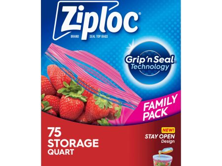 Ziploc® Brand Storage Bags with New Stay Open Design, Quart, 75 Count, Patented Stand-up Bottom, Easy to Fill Food Storage Bags, Unloc a Free Set of Hands in the Kitchen, Microwave Safe, BPA Free For Sale