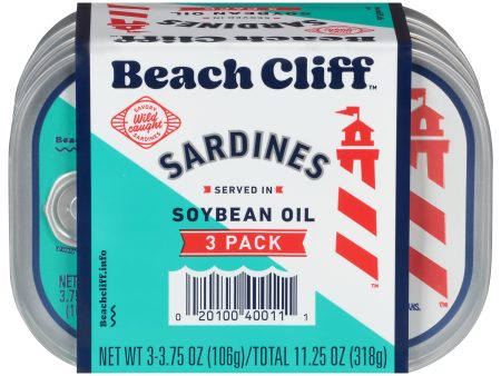 (Pack of 3) Beach Cliff Sardines in Soybean Oil, 3-3.75 oz Cans, Shelf Stable Canned Wild Caught Sardine, High in Protein Online Sale