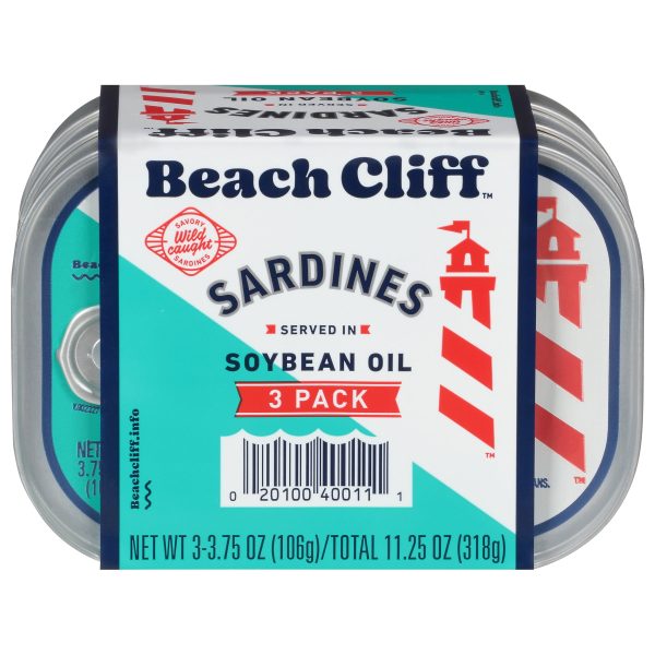 (Pack of 3) Beach Cliff Sardines in Soybean Oil, 3-3.75 oz Cans, Shelf Stable Canned Wild Caught Sardine, High in Protein Online Sale